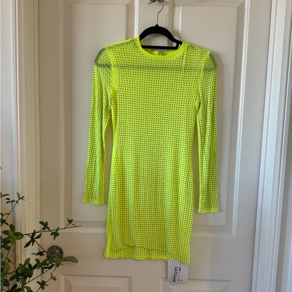 Catchall Elle Yellow Crystal Mini Dress Medium Neon